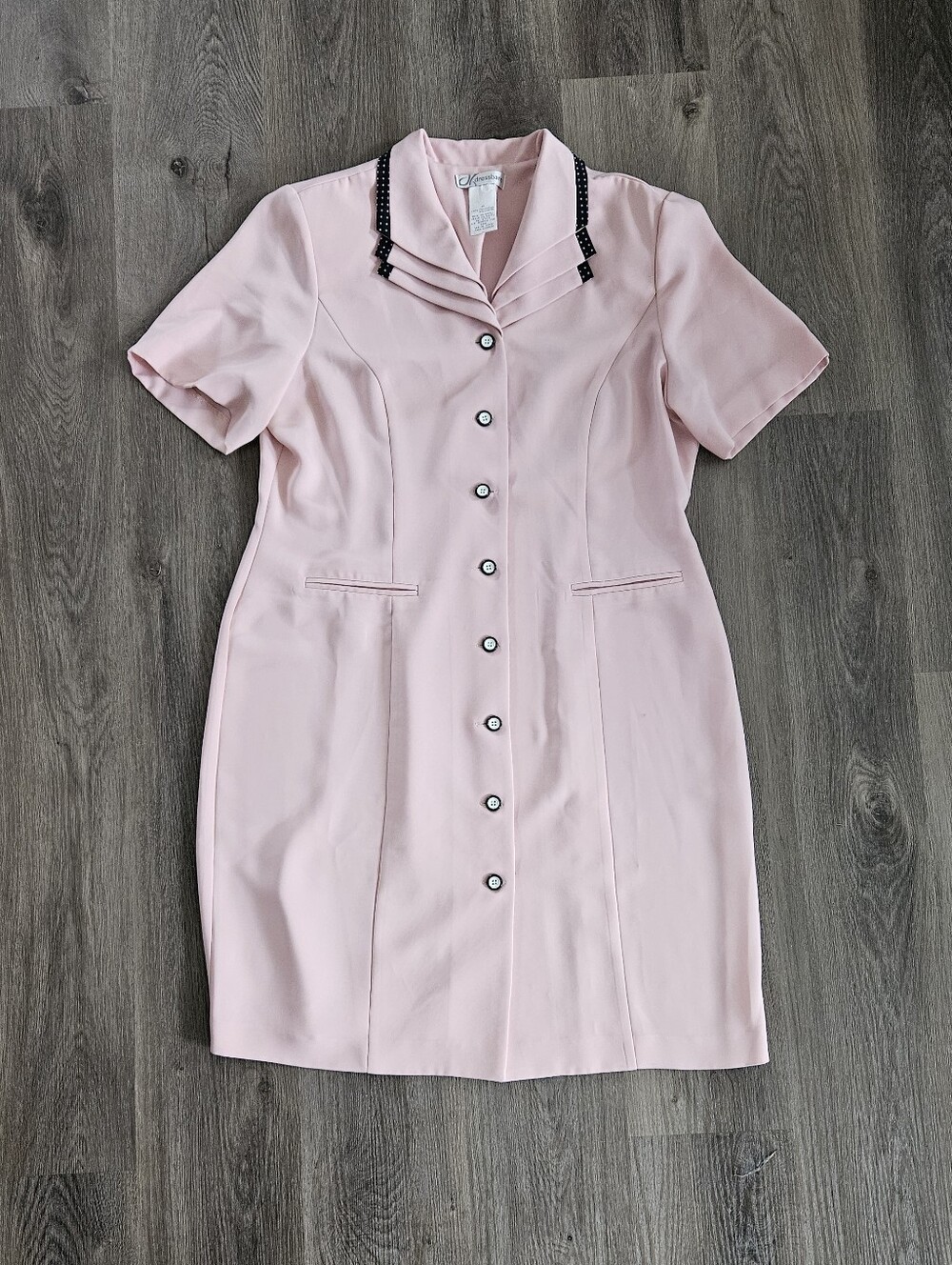 Vintage Dress Barn Classic Button-Front Pink Short-Sleeve Dress